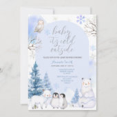 ARCTIC TIERE Schneeflocken Bäume Babydusche Einladung (Vorderseite)