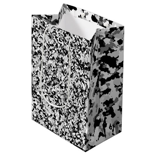 Arctic White Gray Black Camouflage Camouflage Part Mittlere Geschenktüte (Vorderseite Schrägansicht)