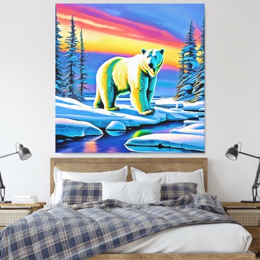 Arctic Wild Snowy Polar Bear Leinwanddruck (Insitu (Schlafzimmer))