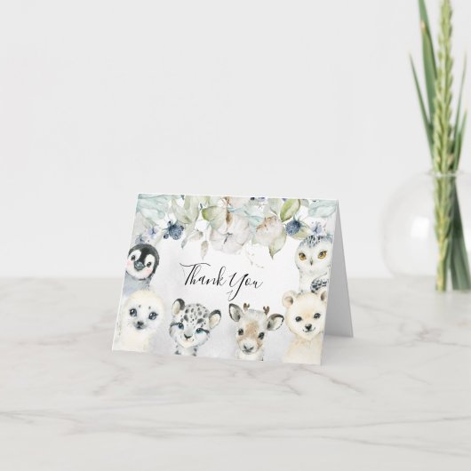 Arctic Winter Animals Baby Dusche Danke Karte (Vorderseite)