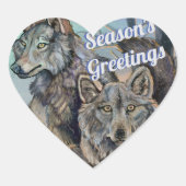 Arctic Wolves~Season's Greetings Heart Sticker (Vorderseite)
