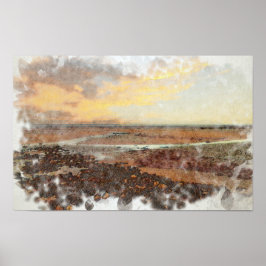 Ardrossan Beach Sunset Watercolour Poster