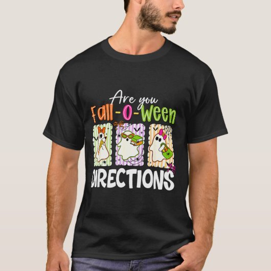 Are You Fall-o-ween Directions Cute Ghost Teacher T-Shirt (Vorderseite)