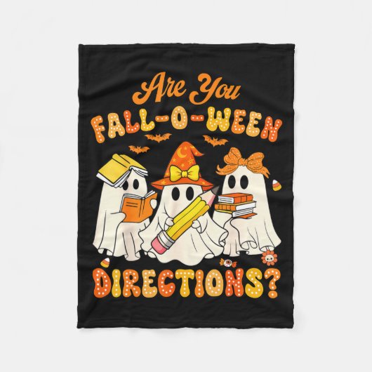 Are You Fall-o-ween Directions Funny Ghost Teacher Fleecedecke (Vorderseite)