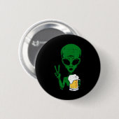 Area-51 Alien Beer Peace Sign Lazy Drinking Hallow Button (Vorne & Hinten)