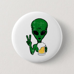 Area-51 Alien Beer Peace Sign Lazy Drinking Hallow Button