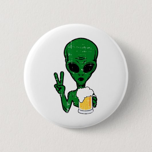 Area-51 Alien Beer Peace Sign Lazy Drinking Hallow Button (Vorderseite)
