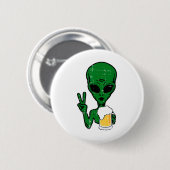Area-51 Alien Beer Peace Sign Lazy Drinking Hallow Button (Vorne & Hinten)