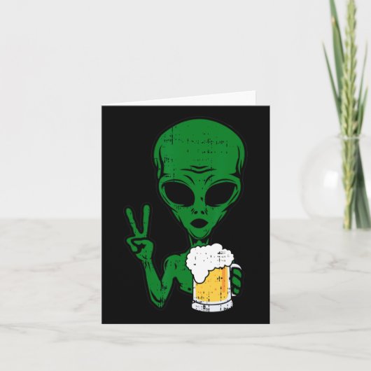 Area-51 Alien Beer Peace Sign Lazy Drinking Hallow Karte (Vorderseite)
