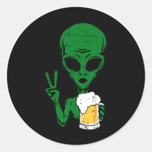 Area-51 Alien Beer Peace Sign Lazy Drinking Hallow Runder Aufkleber