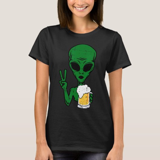Area-51 Alien Beer Peace Sign Lazy Drinking Hallow T-Shirt (Vorderseite)