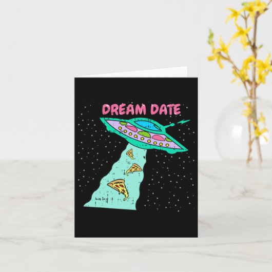 Area-51 Alien Spaceship Pizza Dream Date Easy Hall Karte (Gelbe Blume)