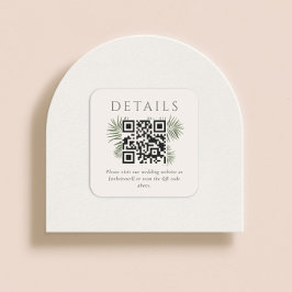 Areca Modern Watercolor Palm Wedding QR Code Quadratischer Aufkleber