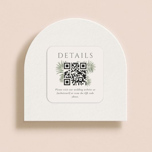 Areca Modern Watercolor Palm Wedding QR Code Quadratischer Aufkleber