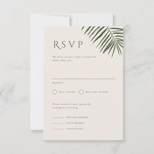 Areca Modern Watercolor Palm Wedding RSVP Einladung (Vorderseite)