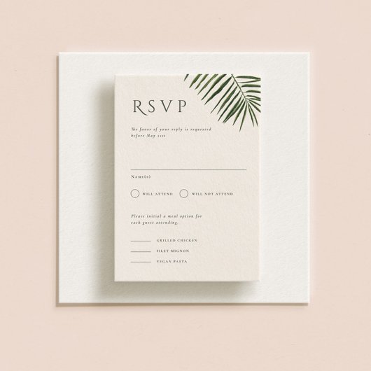 Areca Modern Watercolor Palm Wedding RSVP Einladung