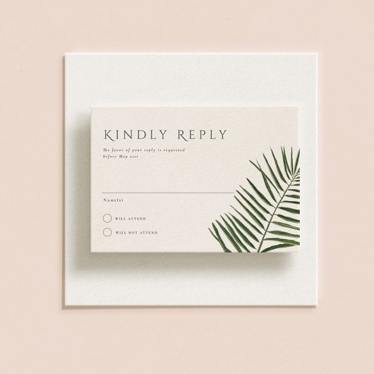 Areca Modern Watercolor Palm Wedding RSVP Einladung