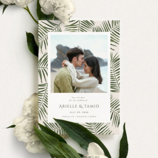 Areca Modern Watercolor Palm Wedding Save The Date