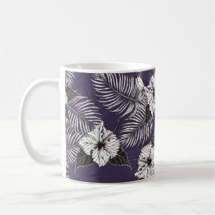 Areca Palme und Hibiskus Sketch von Hand zeichnend Kaffeetasse