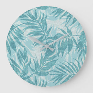 Areca-Palmen Hawaiian Tropical Vintage Aqua Große Wanduhr