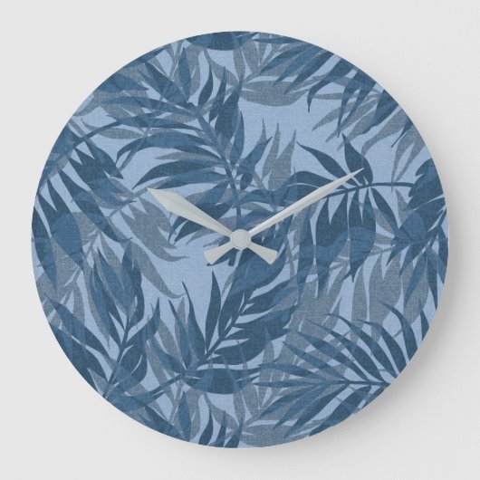 Areca Palms Hawaiian Tropical Vintag Indigo Große Wanduhr (Vorderseite)