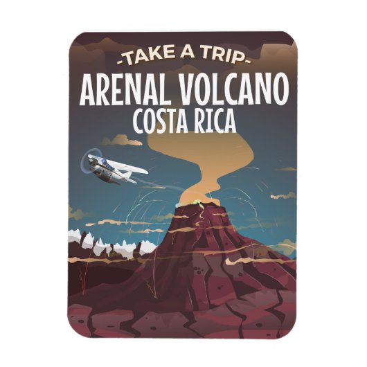 Arenal Vulkan Costa Rica Vintager Cartoon Poster Magnet (Vertikal)