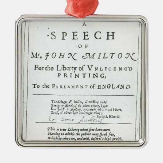Areopagitica eine Rede von John Milton Ornament Aus Metall (Vorne)