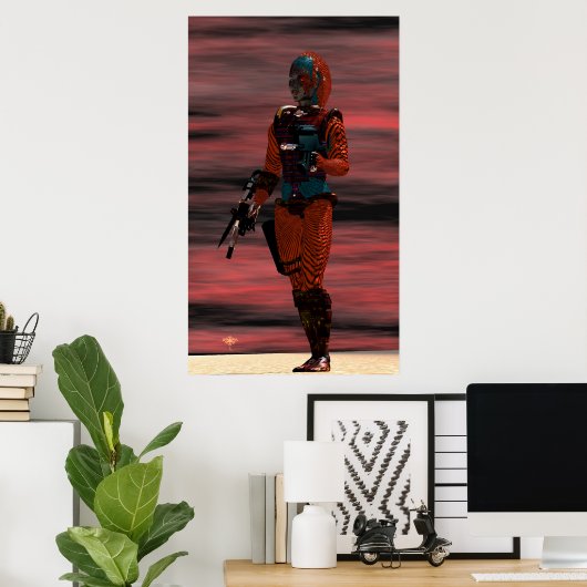 ARES - CYBORG IN DESERT SONNENSET Science Fiction Poster (Heimbüro)