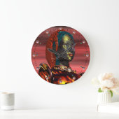 ARES CYBORG PORTRAIT Red Science Fiction Sci-Fi Große Wanduhr (Zuhause)