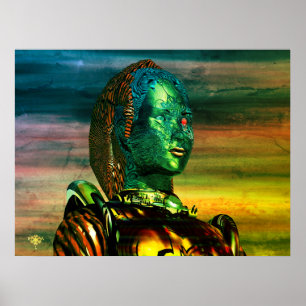 ARES CYBORG PORTRAIT,SUNSET Science-Fiction,Scifi Poster
