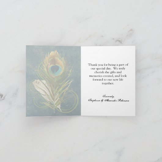 Arful Detail Peacock Feather Swirl Vielen Dank Hin Dankeskarte (Innenseite)