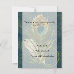 Arful Detail Peacock Feather Wedding RSVP Karte