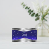 Arful Night Sky Blue Silver Border Logo und Foto Visitenkarte (Stehend Vorderseite)