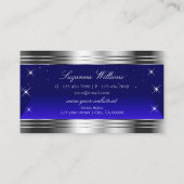 Arful Night Sky Blue Silver Borders with Monogram Visitenkarte (Rückseite)
