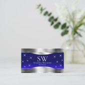 Arful Night Sky Blue Silver Borders with Monogram Visitenkarte (Stehend Vorderseite)