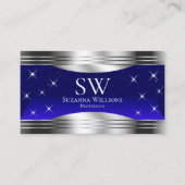Arful Night Sky Blue Silver Borders with Monogram Visitenkarte (Vorderseite)