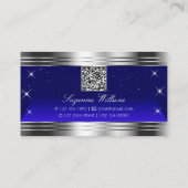 Arful Night Sky Blue Silver Borders with QR Code Visitenkarte (Rückseite)