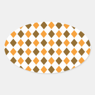 [ARG-BRO-1] Brown und orange retro Raute Ovaler Aufkleber