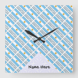 Argentina and Argentine Flag Tiled with Your Name Quadratische Wanduhr