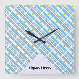 Argentina and Argentine Flag Tiled with Your Name Quadratische Wanduhr