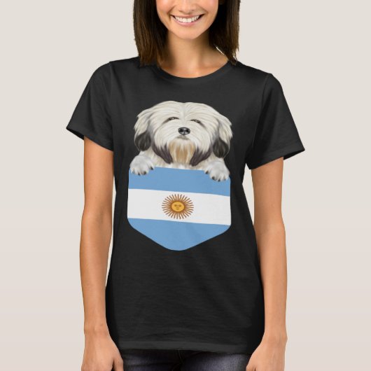 Argentina Flag Lowchen Dog In Pocket T-Shirt (Vorderseite)