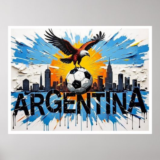 Argentinien Fußball Skyline Ölmalerei Stil Kunst Poster (Vorne)