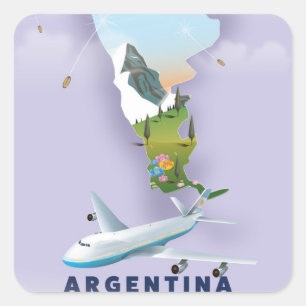 Argentinien-Karte-Reiseplakat Quadratischer Aufkleber