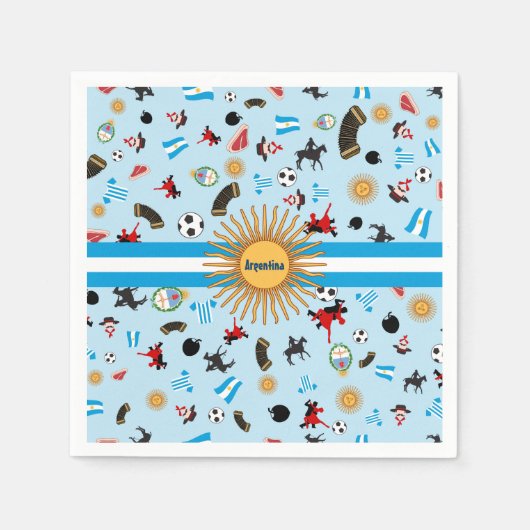 Argentinien - Landesflagge mit berühmten Symbolen Serviette (Vorderseite)