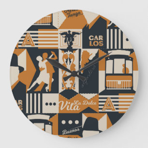 Argentinien: Nahtlose ethnische Illustration. Große Wanduhr