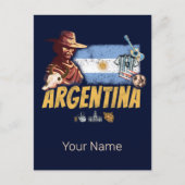 Argentinien Vintag Gaucho mit Fahnenfußball Feiertagspostkarte (Vorderseite)