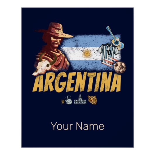 Argentinien Vintag Gaucho mit Fahnenfußball Poster (Vorderseite)