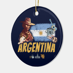Argentinien Vintage Gaucho mit Flagge Fußball Keramik Ornament