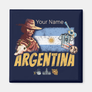 Argentinien Vintage Gaucho mit Flagge Fußball Magnet