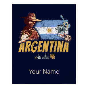 Argentinien Vintage-Gaucho mit Flagge Fußball Poster